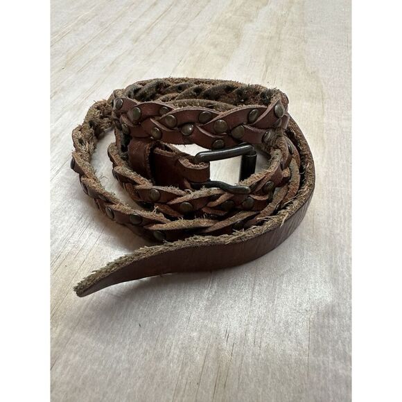 Vintage Leather Braided Belt With Metal Details M 32 - Picture 1 of 7